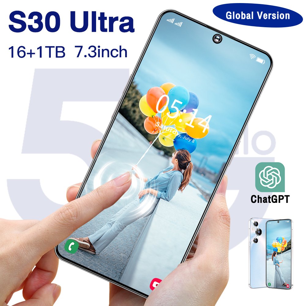 Best selling 16GB+1TB Android 13 Mobile phone 7.3 Inch S30 Ultra 5g smartphone NETWORK Full Display 3g&4g smartphone